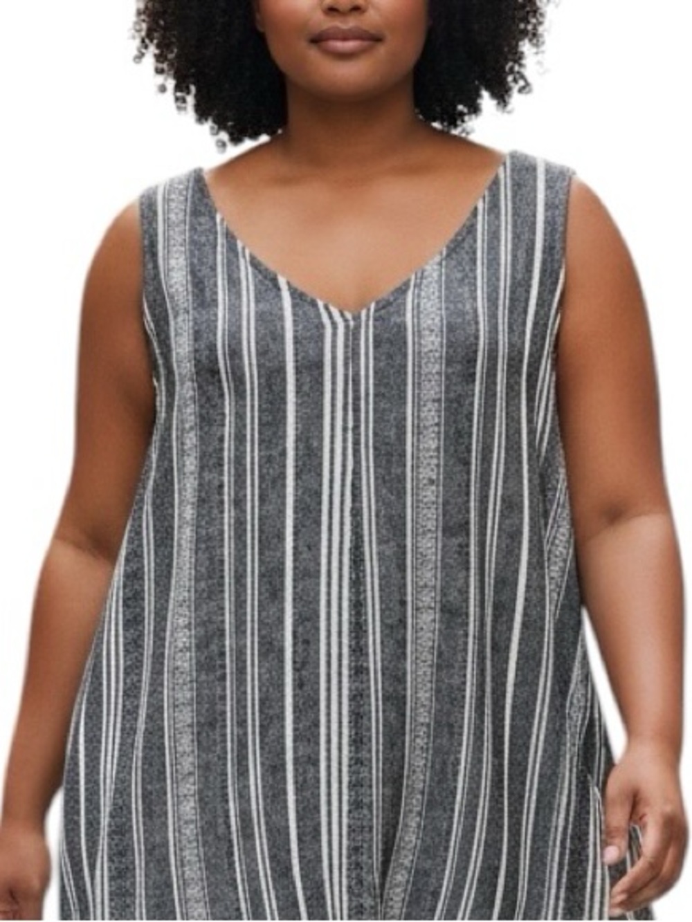 Time and Tru Black White Vertical Stripe V-Neck Tank Top Linen Size XXL